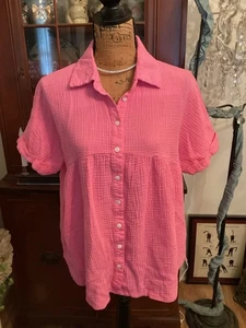 Andree By Unit Babydoll Top M, Fushia Cotton Gauze, Adorable! - Picture 1 of 4
