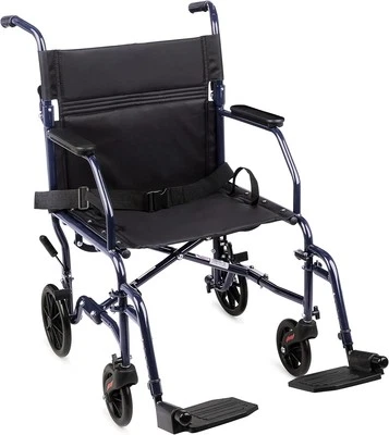 Carex Transport Wheelchair With 19 inch Seat, Folding Chair Blue  - Image 1 of 4