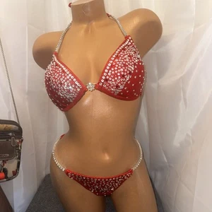 Wettbewerb Bikini Posing Anzug Rot Hologramm 34DD Cup Small Unterteil - Bild 1 von 4