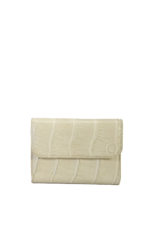 Tardini Womens Genuine American Alligator Card Holder Snap Closure Wallet White Foto 1 de 4