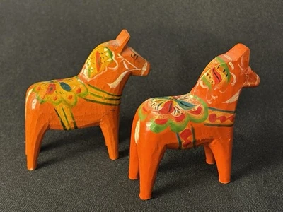 2 Swedish Dala Wooden Horses Handcrafted 3” Tall - Image 1 of 4