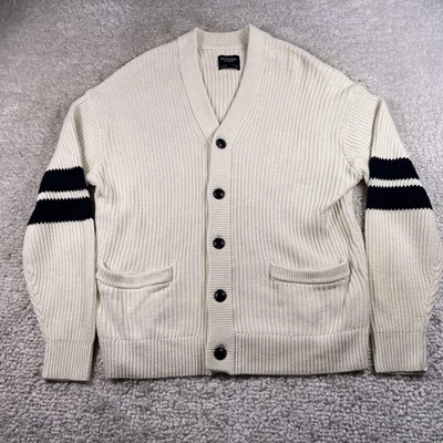 Abercrombie & Fitch Cardigan Sweater Mens Small Cream Navy Stripe Oversized - Image 1 of 4