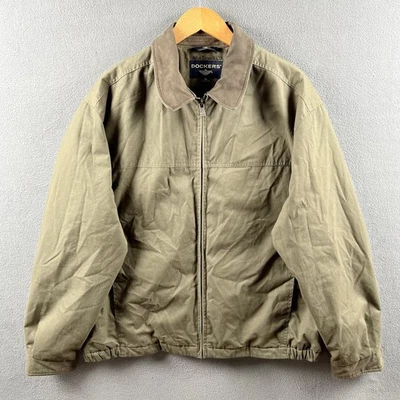 Vintage Dockers Jacket Mens XL Olive Green Canvas Plaid Wool Liner Full Zip Coat - Image 1 of 4