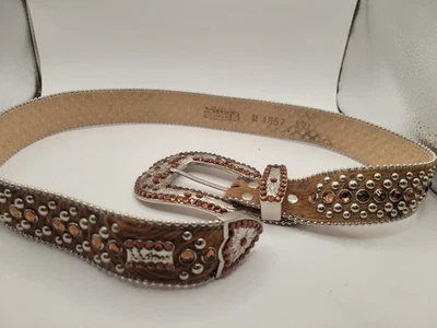 Bb Simon Belt Medium 1857 S91 Brown Tan  Leather Animal Hair Belt - Image 1 of 4
