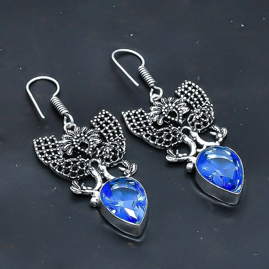 Tanzanite Quartz Gemstone Handmade Jewelry Earring 2.08" - Image 1 of 1