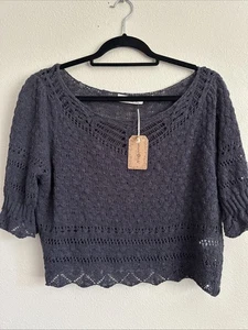 Natural Life Damen Pullover anthrazit Out & About Häkel Puffärmel Gr. L neu mit Etikett - Bild 1 von 4