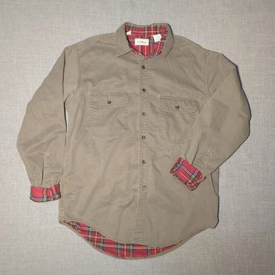VTG LL Bean Hurricane Flannel Lined Twill Camp Shirt Med A038 90s Canada Made - Image 1 of 4
