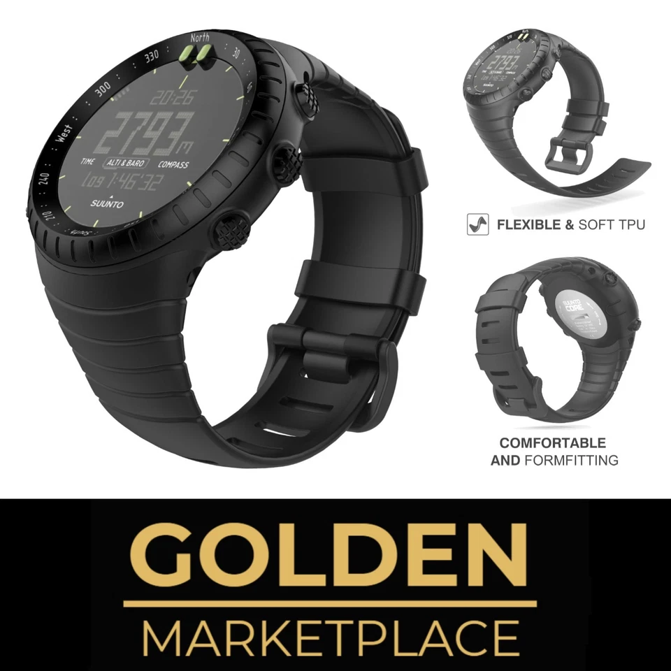 Sportarmband TPU Schwarz passend für Suunto Core Outdoor Uhr Ersatzband - Bild 1 von 2