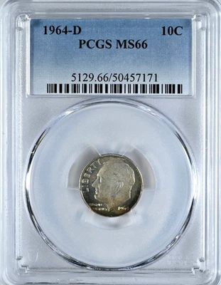 1964-D Roosevelt Dime PCGS Graded Coin MS66 #5129 - Image 1 of 2