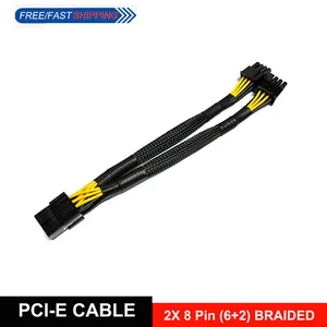 PCI-E 8pin to 2x PCI-E 6+2pin Splitter Power Cable - GPU Sheathed High Quality  - Picture 1 of 12