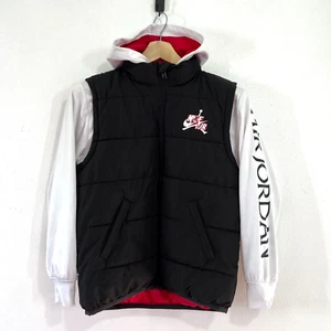 Air Jordan Kids Puffer Jacket Large 12-13 Black/White Fleece Lined Hybrid Quilte - Picture 1 of 13