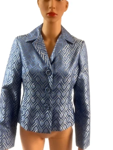 NWT Nine West Cotton/Silk Blend Blue Geometric Blazer Jacket Size 2 - Picture 1 of 7