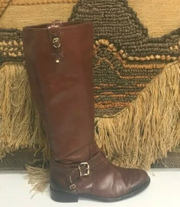 VINCE CAMUTO Womens Knee High Mahogany Brown Leather Riding Boot Sz 8.5 M - Picture 1 of 9