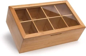 Bamboo Tea Organizer And Storage Box With Magnetic Lid Clear Acrylic Window For - Picture 1 of 6