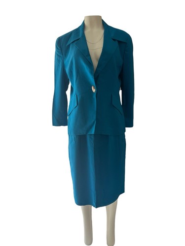 Abito da donna vintage Christian Dior 14 blazer e gonna blu madreperla bottone