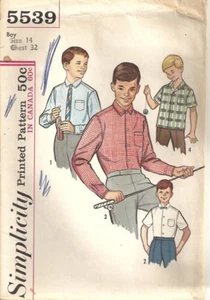 SIMPLICITY PRINTED PATTERN 5539 BOY'S SIZE 14 SHIRTS SEWING PATTERN  ©1964 - Picture 1 of 2