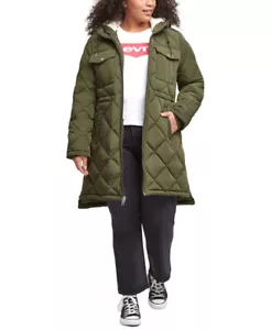 Levi's Women's Trendy Plus Size Hooded Long Parka Jacket (Army Green, 3X) - Picture 1 of 4