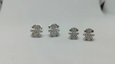 Orecchini Lobo Donna Argento 925/1000 Rodiato - Bebè Bimba Tempestati di Zirconi - Immagine 1 di 3