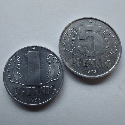Germany, DDR, Coins, 1 & 5 pfennig 1968/72 .alumin,#611K Cover