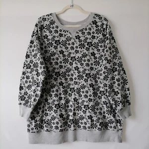 Woman Within Womens Black-Gray Floral Print Long Sleeve Pullover Sweater Size 1X - Picture 1 of 7