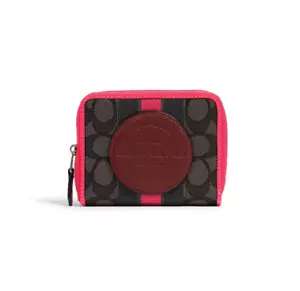 COACH Dempsey Small Zip Around Wallet In Signature Jacquard Black Wine 2637 - Picture 1 of 3
