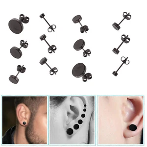Aretes redondos negros de acero inoxidable para hombre mujer - accesorio 6/12 piezas - Imagen 1 de 12