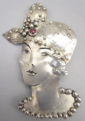 DANIELLE БЕРЛИН 1992 ИЗ ЧИСТОГО ГРАНАТА ФИГУРНЫЙ АРТ-ДЕКО ЛЕДИ С ШЛЯПОЙ БРОШЬ ЗАКОЛКА - Изображение 1 из 4