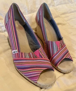 Toms Pink Wedge Fabric Shoes Women’s 9.5 - Picture 1 of 7