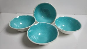 Cuencos de cereales de melamina ~ turquesa verde azulado y blanco ~ Juego de 4 - Imagen 1 de 9