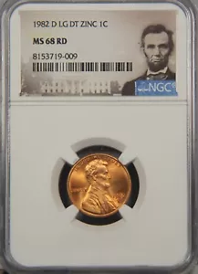 1982-D Lincoln Memorial Cent Penny NGC MS68 RD Zink Large Date MS68RD - Bild 1 von 2