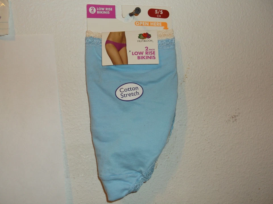 NUEVO PAR DE BRAGAS DE BIKINI PARA DAMA FRUIT OF THE LOOM AZUL Y ENCAJE RIBETE CINTURA Foto 1 de 3