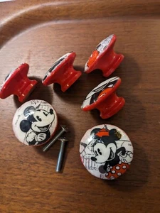 Minnie & Mickey Mouse Disney 6 Wooden Drawer Pulls Dresser Drawer Cabinet Knobs - Picture 1 of 12