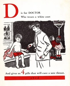 Vintage ABC Letter D Alphabet Print 1950s D is for Doctor & Patient Print 5198t - Bild 1 von 2