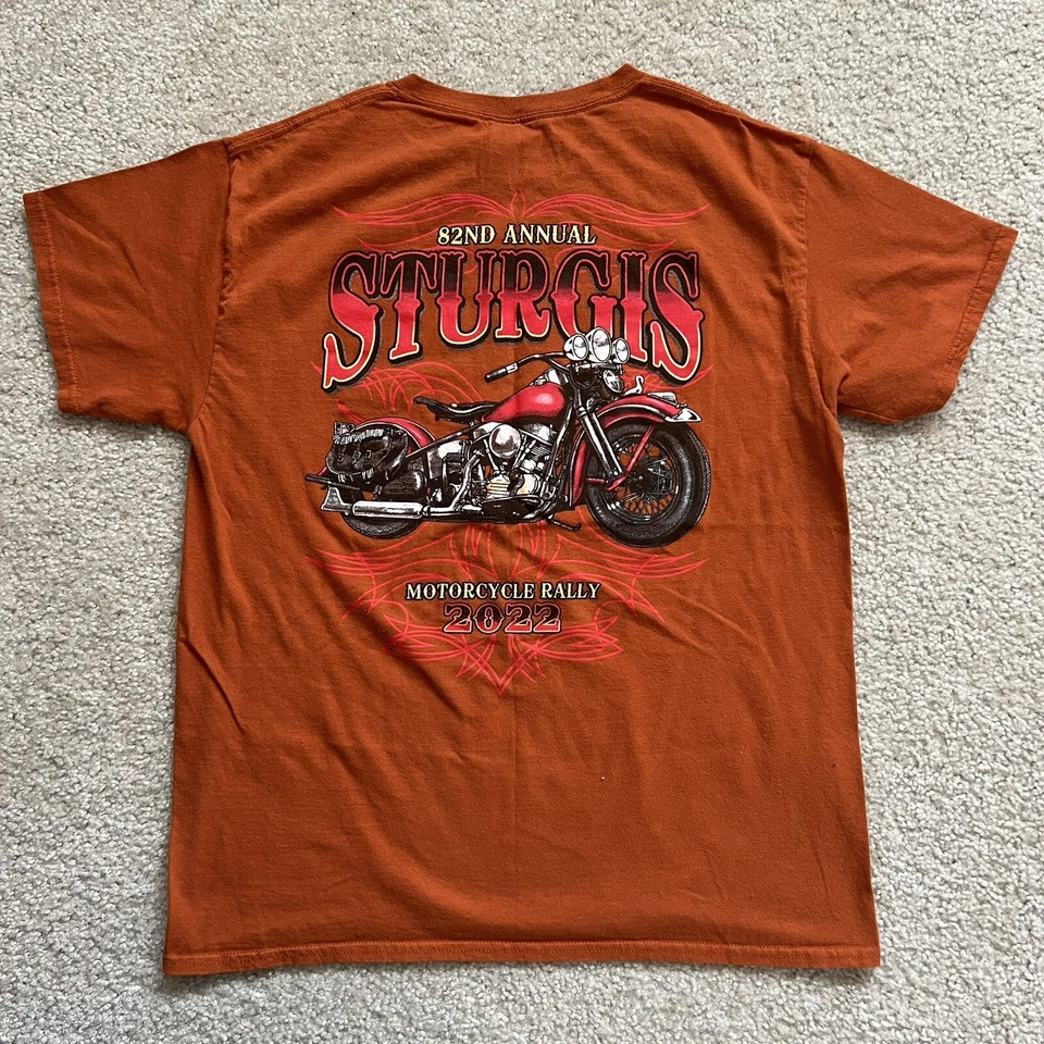 Camiseta Sturgis 82ª Anual Motocicleta Tamanho Grande Laranja Queimado - Imagem 1 de 4