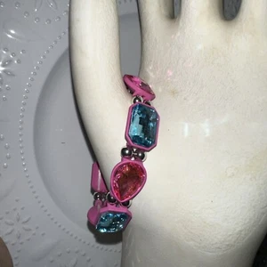 J CREW Rhinestone Pink Diamond Blue Topaz Beaded Stretch Bracelet NWOT new ๐230 - Picture 1 of 3
