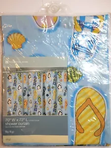 Essential Home Vinyl Flip Flop Shower Curtain 70in Wide 72in Long Seashells  - Picture 1 of 7