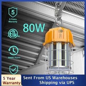 80W LED Construction Hanging Work Light Portable Jobsite Temporary Lights 5000K - Picture 1 of 11