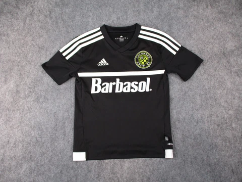 Columbus Crew Jersey Boys Small Black Adidas MLS Shirt SC Youth Kids Barbasol Cover