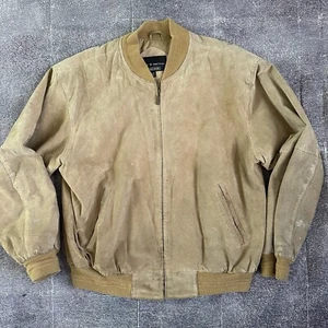 Men's Vintage Y2K Croft & Barrow Light Brown Suede Leather Bomber Jacket Sz L - Picture 1 of 5