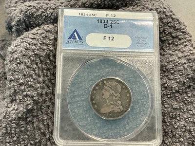 1834 Capped Bust Quarter ANACS F 12 Attractive Type Coin - Image 1 of 4
