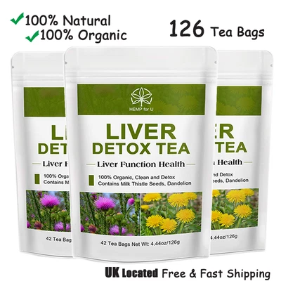 HFU 126 Tea Bags Herbal Liver Detox Cleanse, Kidney Function Support Organic Tea