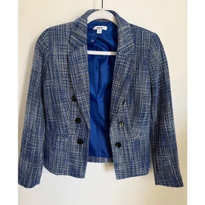 NWOT Bar III Women’s Blue Tweed Double Breasted Blazer Open Front Jacket Sz XXS - Picture 1 of 10
