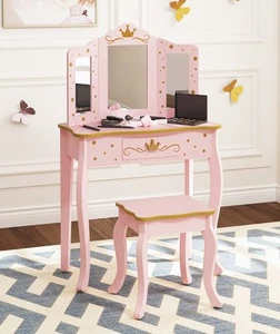Pretend Play Kids Vanity Set with Mirror and Stool, Kids Make Up Vanity Desk ... - Picture 1 of 7