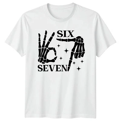 Skeleton Hands Six Seven Numbers Graphic Tee Mens Womens Unisex T-Shirt - Image 1 of 4