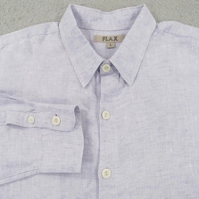 Flax Jeanne Engelhart Shirt Men Large Lavender Linen Long Sleeve Button Summer - Image 1 of 4