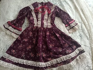 Vintage 70s 80s Girls Dress Sz 8-10 Floral Lace Crochet Detail Tie - Picture 1 of 7