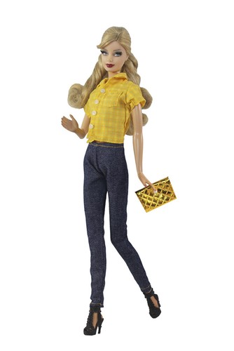 VETEMENTS Set abiti bambola gialla borsa blusa jeans pantaloni 11 5" 1 6 vestiti bambola