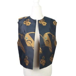Vintage 90s Doncaster black and gold floral design cropped vest M - Picture 1 of 7