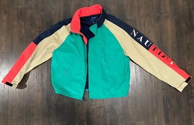 nautica reissue Concealed Hood Jacket Size XL Parka Coat Green Red Blue Brown  - Image 1 of 4