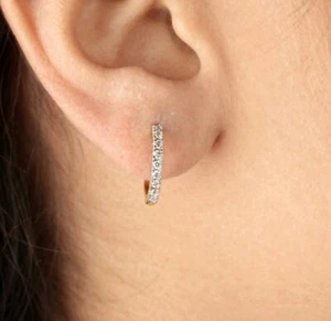 Genuine Certified Diamond Hoop Earring 14K Yellow Gold Luxury Jewelry Moms Gift - Picture 1 of 12